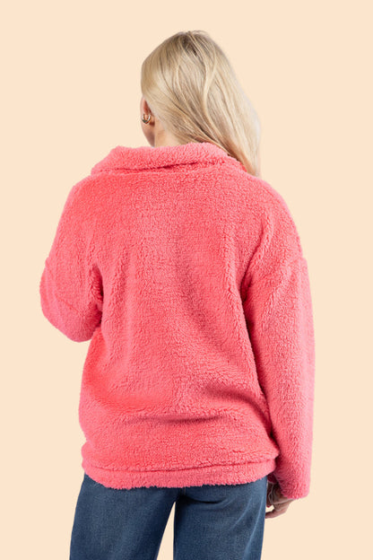 Stay Here Coral Sherpa Pullover SALE