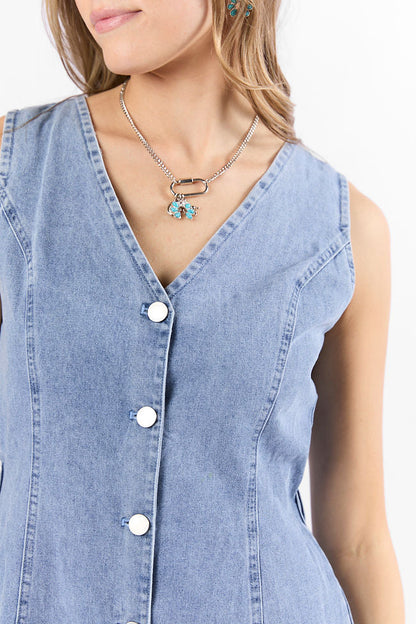 Strike A Chord Light Wash Denim Button Front Dress SALE