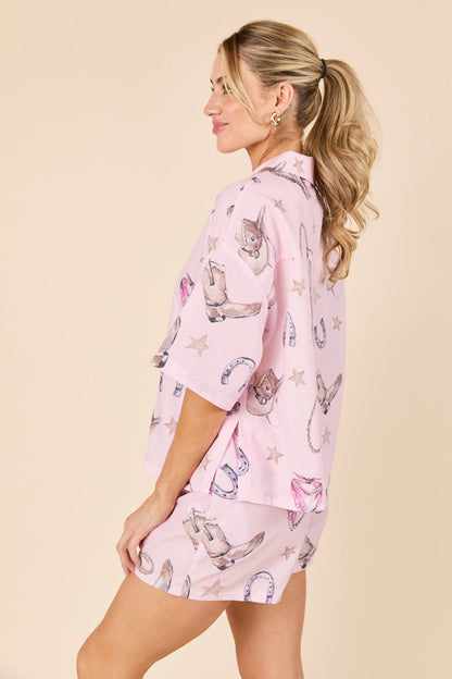 Skye Oversized Pink Western Print Pajama Top