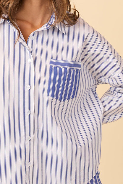 Pamela Button Down Blue and White Striped Shirt
